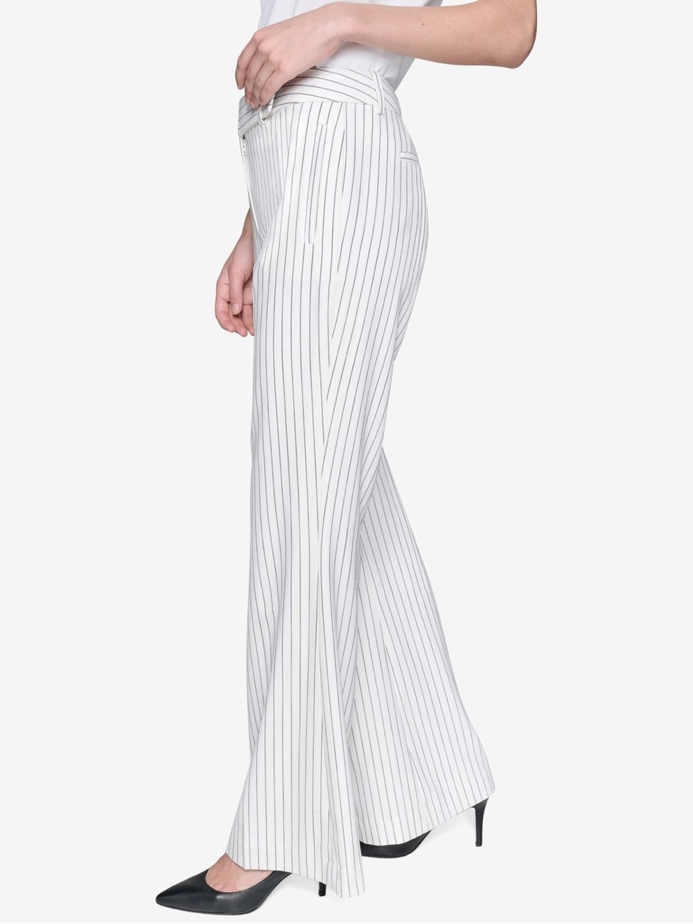 Karl Lagerfeld White Wide-Leg Pinstripe Trousers - Picture 3 of 6